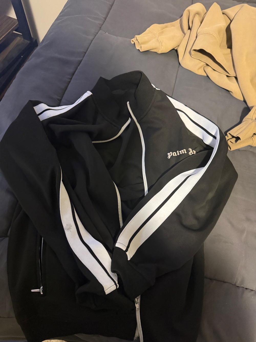 Palm Angels Black Track Jacket with White Stripe Accents - Picture 2 of 2